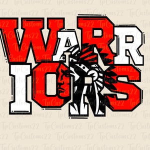 Warriors Red Football PNG, School Mascot Png, Red and White Warriors, Football Shirt, School Spirit, Team Spirit, Warrior png