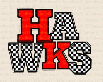 Hawks Checkered Red Football PNG, Mascote da escola Png, Hawks vermelho e branco, Camisa de futebol, Espírito escolar, Equipe, Checkered png, Hawks png,