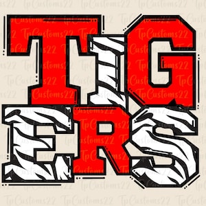 Tigers Red Football PNG, School Mascot Png, Red and White Tigers, Football Shirt, School Spirit, Team Spirit, Sublimation, Tigers png