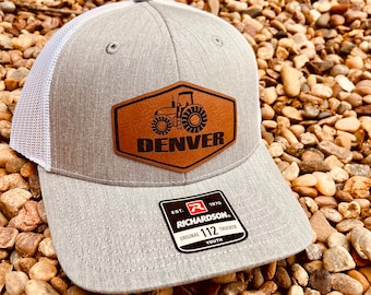 Kids Name Personalized Hat, Tractor Hat, Personalized Boys Hat, Farm Tractor Hat, Youth Custom Hat, Leather Patch Hat, Richardson 112,