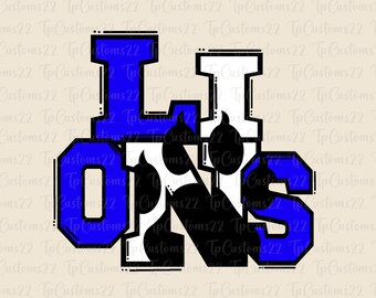 Lions Blue Football PNG, School Mascot Png, Blue and White Lions, Football Shirt, School Spirit, Team Spirit, Sublimation, Lions png