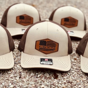 Custom Wedding Hats, Grooms Hat, Hats for Wedding Party, Groomsmen Hat, Leather Patch Hat, Richardson 112, SnapBack, Wedding Hats, Groomsmen