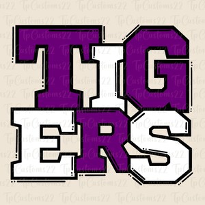 Tigers Purple Football PNG, School Mascot Png, Purple and White Tigers, Football Shirt, School Spirit, Team Spirit, Sublimation, Tigers png