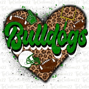 Bulldogs Football PNG, Football Png, Green and White Bulldogs, Football Shirt, Team Spirit, Sublimation, Bulldogs png