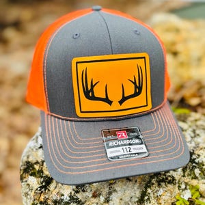 Hunting Hat, Deer Hunting Hat, Buck Hat, Hunting Leather Hat, Whitetail hat, Fishing Hat, Leather Patch Hat, Richardson 112, SnapBack,