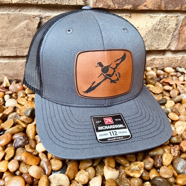 Kids Name Personalized Hat, Duck Hat, Personalized Boys Hat, Hunting Hat, Youth Custom Hat, Leather Patch Hat, Richardson 112, SnapBack,