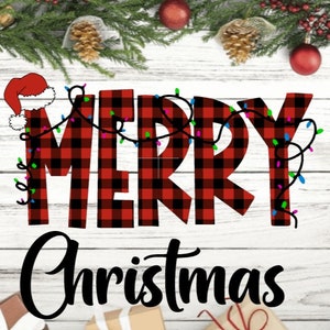 Buffalo Plaid Merry Christmas PNG SvG INSTANT DOWNLOAD Cut File Silhouette Cricut Sublimation
