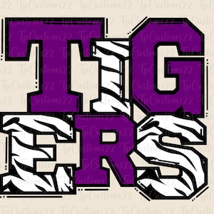 Tigers Purple Football PNG, School Mascot Png, Purple and White Tigers, Football Shirt, School Spirit, Team Spirit, Sublimation, Tigers png