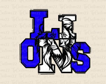 Lions Blue Football PNG, School Mascot Png, Blue and White Lions, Football Shirt, School Spirit, Team Spirit, Sublimation, Lions png