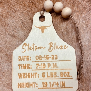 Cow Ear Tag Baby Birth Announcement, Wood Milestones for Baby, Cowboy Baby, Western Theme Wood Monthly Milestone, Nursery, Country Baby Gift
