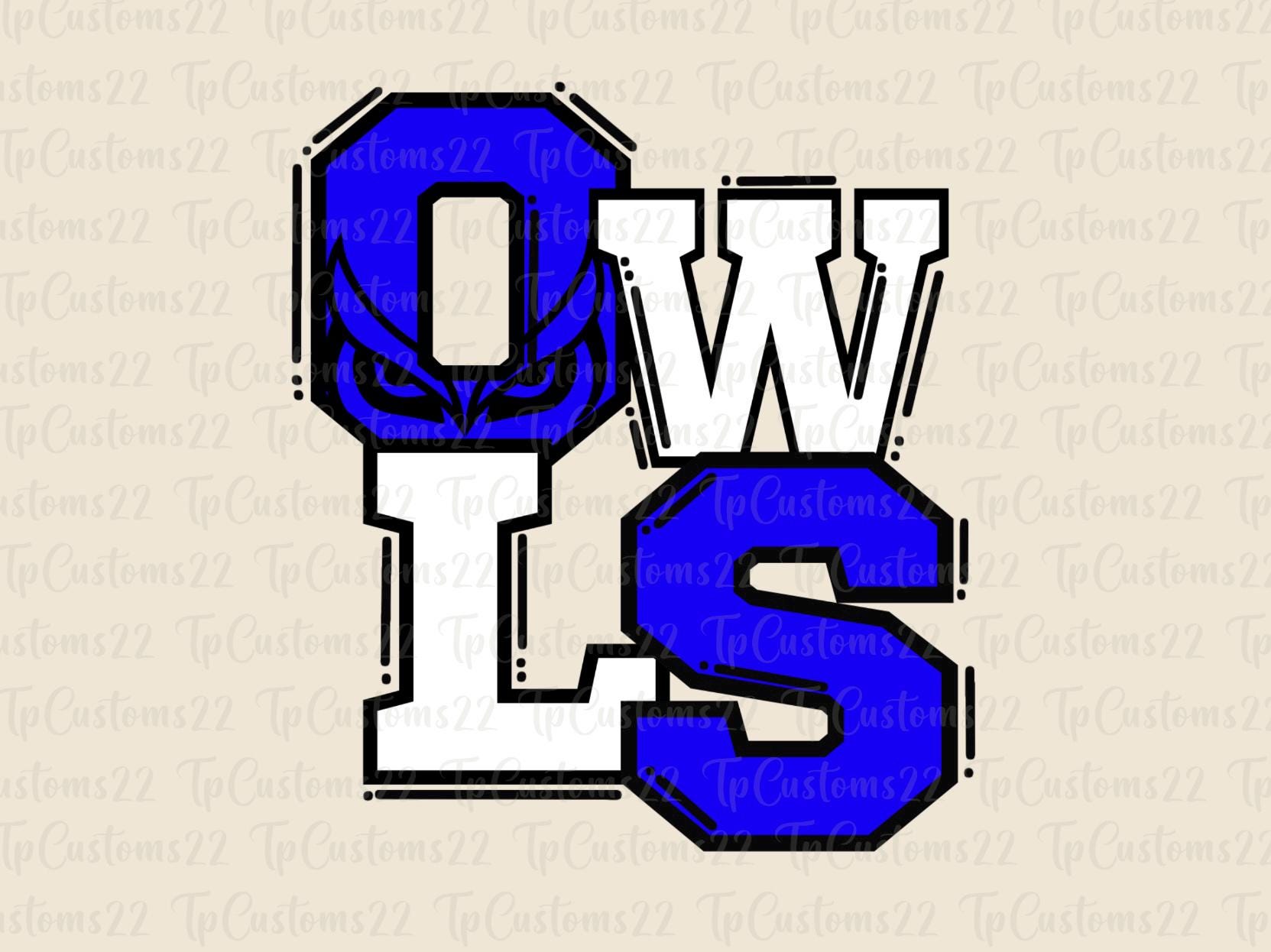 Owls Blue Football PNG, School Mascot Png, Blue and White Owls, Football Shirt, School Spirit, Team 