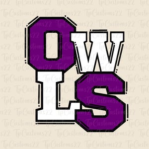 Owls Purple Football PNG, School Mascot Png, Red and White Owls, Football Shirt, School Spirit, Team Spirit, Owls png
