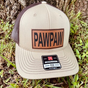 PawPaw Leather Patch Hat - Leatherette - Richardson 112 Leather Patch Hat, SnapBack, Father’s Day hat, gift for dads, Gift for Grandpa