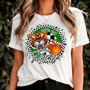 Tigers Checkered Green Football PNG, School Mascot Png, Green and White Tigers, Football Shirt, School Spirit, Team Spirit, Checkered png,