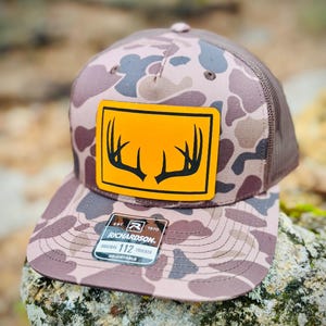 Hunting Hat, Deer Hunting Hat, Buck Hat, Hunting Leather Hat, Whitetail hat, Fishing Hat, Leather Patch Hat, Richardson 112, SnapBack,