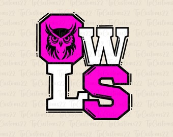 Owls Pink Football PNG, School Mascot Png, Pink and White Owls, Football Shirt, School Spirit, Team Spirit, Owls png