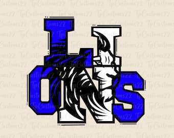 Lions Blue Football PNG, School Mascot Png, Blue and White Lions, Football Shirt, School Spirit, Team Spirit, Sublimation, Lions png