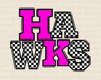 Hawks Checkered Pink Football PNG, School Mascot Png, Pink & white Hawks, Football Shirt, School Spirit, Team, Checkered png, Hawks png,