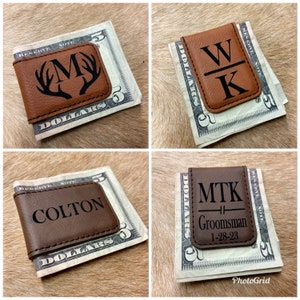 Custom Listing, Personalized Leather Magnetic Money Clip, Engraved Money Clip, Personalized Leather Money Clip, Mens Money Clip