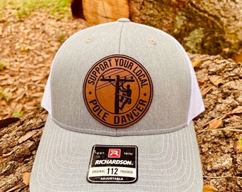 Lineman, Lineman Hat, Trades Worker Hat, Tradesman, Power Company Man, Leather Patch Hat, Richardson 112, SnapBack