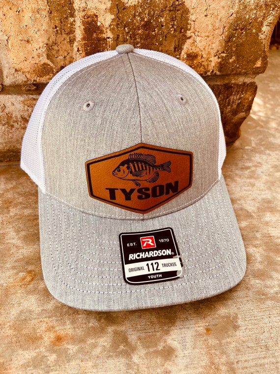 Kids Name Personalized Hat, Blue Gill Fishing Hat, Personalized Boys Hat,  Fishing Hat, Youth Custom Hat, Leather Patch Hat, Richardson 112,