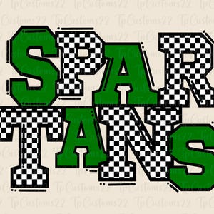 Spartans Checkered Green Football PNG, School Mascot Png, Green & White Spartans, Football png, School png, Checkered png, Spartans png