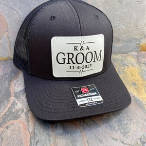 Custom Wedding Hats, Grooms Hat, Hats for Wedding Party, Groomsmen Hat, Leather Patch Hat, Richardson 112, SnapBack,