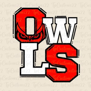 Owls Red Football PNG, School Mascot Png, Red and White Owls, Football Shirt, School Spirit, Team Spirit, Owls png