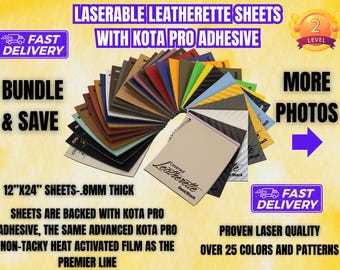 Leatherette Sheets with Kota Pro Adhesive Backing, Leather for engraving, Leatherette Sheets with Adhesive 12”x18”, Leather Patches, Leather