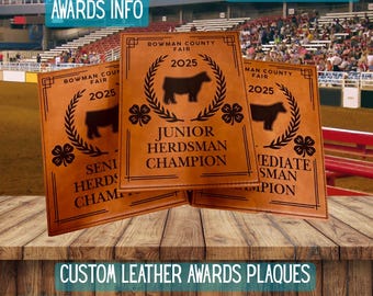 Livestock Show Award Plaque, Engraved Leather Award, Livestock Award, Personalized Show Award, Custom Livestock Show Award, Awards Plaque,