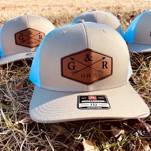 Custom Wedding Hats, Grooms Hat, Hats for Wedding Party, Groomsmen Hat, Leather Patch Hat, Richardson 112, SnapBack, Wedding Hats, Groomsmen