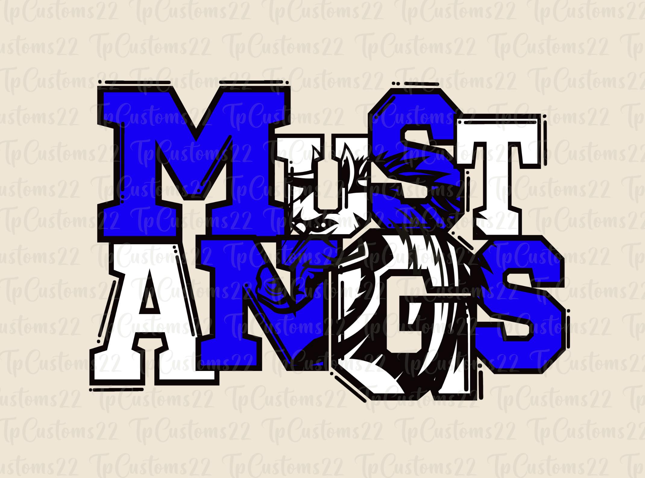 Mustangs Blue Football PNG, School Mascot Png, Blue and White Mustangs, Football Shirt, School Spirit, Team Spirit, Mustangs png
