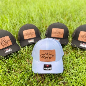 Custom Wedding Hats, Grooms Hat, Hats for Wedding Party, Groomsmen Hat, Leather Patch Hat, Richardson 112, SnapBack,