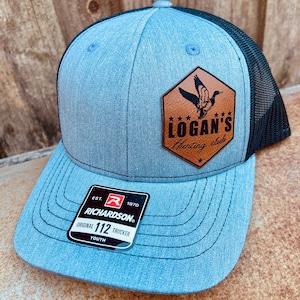 Kid Hunting Club Hat, Personalized Hunting Club Hat, Bird Hunting Hat, Duck Hunting Hat, Youth Custom Hat, Leather Patch Hat, Richardson 112