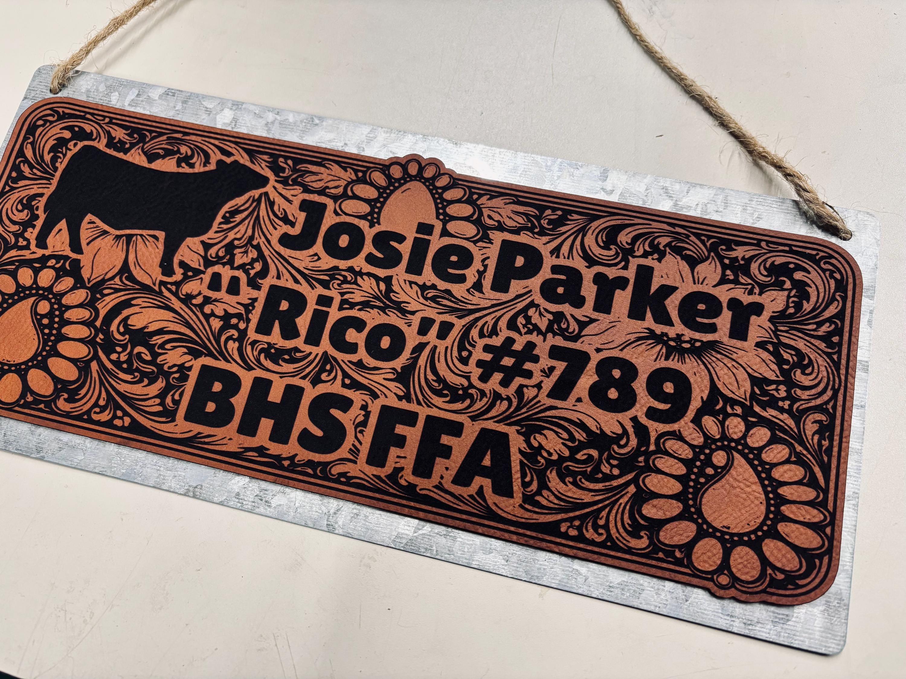 Custom Livestock Stall Sign 11x5”, Engraved Leather Show Sign ...