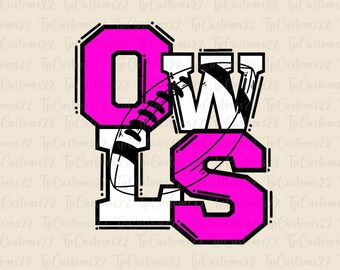 Owls Pink Football PNG, School Mascot Png, Pink and White Owls, Football Shirt, School Spirit, Team Spirit, Owls png