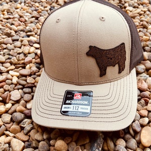 Tooled Leather Show Steer Hat. Faux Tooled Leather, Show Steer Hat, Stock Show Hat, Leather Patch Hat, Richardson 112, SnapBack,