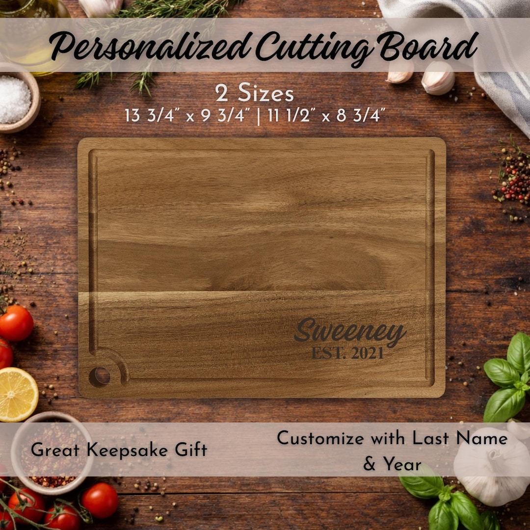 Personalized Acacia Wood Cutting Board, Custom Last Name Engraved ...