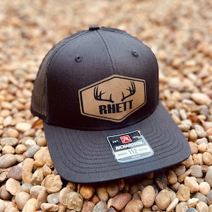 Kids Name Personalized Hat, Hunting Hat, Personalized Deer Hunting Boys Hat, Youth Custom Hat, Leather Patch Hat, Richardson 112, SnapBack,