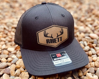 Kids Name Personalized Hat, Hunting Hat, Personalized Deer Hunting Boys Hat, Youth Custom Hat, Leather Patch Hat, Richardson 112, SnapBack,