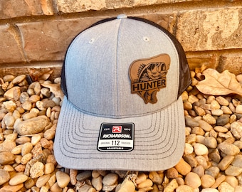 Bass Fishing Personalized Hat, Hunting, Fishing, Leather Patch Hat, Richardson 112, SnapBack,
