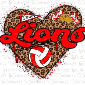 Lions Volleyball PNG, Volleyball Png, Red Lions, Football Shirt, Volleyball shirt, Team Spirit, Sublimation, Volleyball png