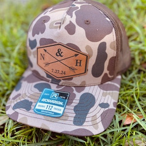 Custom Wedding Hats, Grooms Hat, Hats for Wedding Party, Groomsmen Hat, Leather Patch Hat, Richardson 112, Duck Camo Hat, Wedding Hat