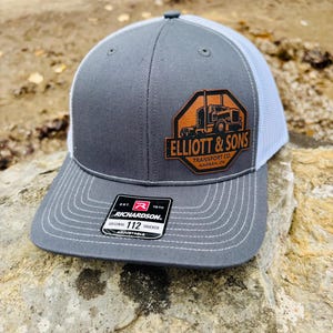 Custom Trucking Company Leather Hats, Company Hat, Hauling Company Hat, Leather Patch Hat, Richardson 112, Gift for Him, Trucking Co. Gift