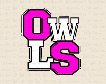 Owls Pink Football PNG, School Mascot Png, Pink and White Owls, Football Shirt, School Spirit, Team Spirit, Owls png