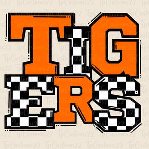 Tigers Checkered Orange Football PNG, School Mascot Png, Orange and White Tigers, Football Shirt, School Spirit, Team Spirit, Checkered png,