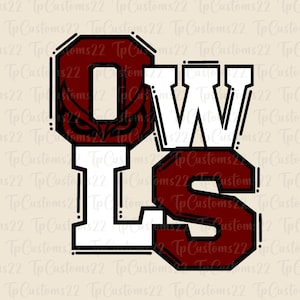 Owls Maroon Football PNG, School Mascot Png, Maroon and White Owls, Football Shirt, School Spirit, Team Spirit, Owls png