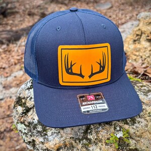 Hunting Hat, Deer Hunting Hat, Buck Hat, Hunting Leather Hat, Whitetail hat, Fishing Hat, Leather Patch Hat, Richardson 112, SnapBack,