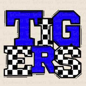 Tigers Checkered Blue Football PNG, School Mascot Png, Blue and White Tigers, Football Shirt, School Spirit, Team Spirit, Checkered png,