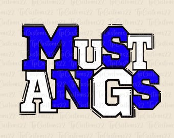 Mustangs Blue Football PNG, School Mascot Png, Blue and White Mustangs, Football Shirt, School Spirit, Team Spirit, Mustangs png